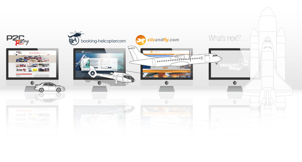 Sites réalisés par Ideogram Design : stage de conduite, réservation de vols en hélicoptère, site de compagnie aérienne...